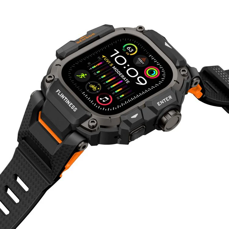 For Apple Watch Ultra3 / Ultra2 / Ultra 49mm Metal Connector Case Integrated TPU Watch Band(Black Orange) - Image 4
