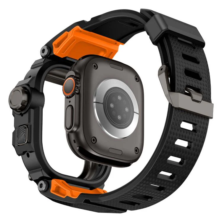For Apple Watch Ultra3 / Ultra2 / Ultra 49mm Metal Connector Case Integrated TPU Watch Band(Black Orange) - Image 5