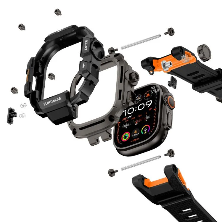 For Apple Watch Ultra3 / Ultra2 / Ultra 49mm Metal Connector Case Integrated TPU Watch Band(Black Orange) - Image 7