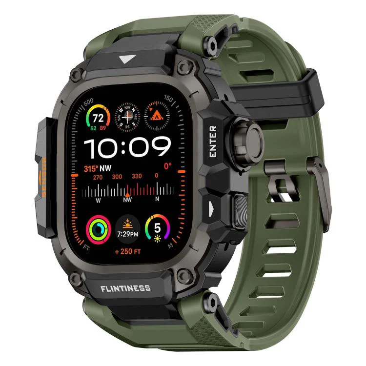 For Apple Watch Ultra3 / Ultra2 / Ultra 49mm Metal Connector Case Integrated TPU Watch Band(Green)