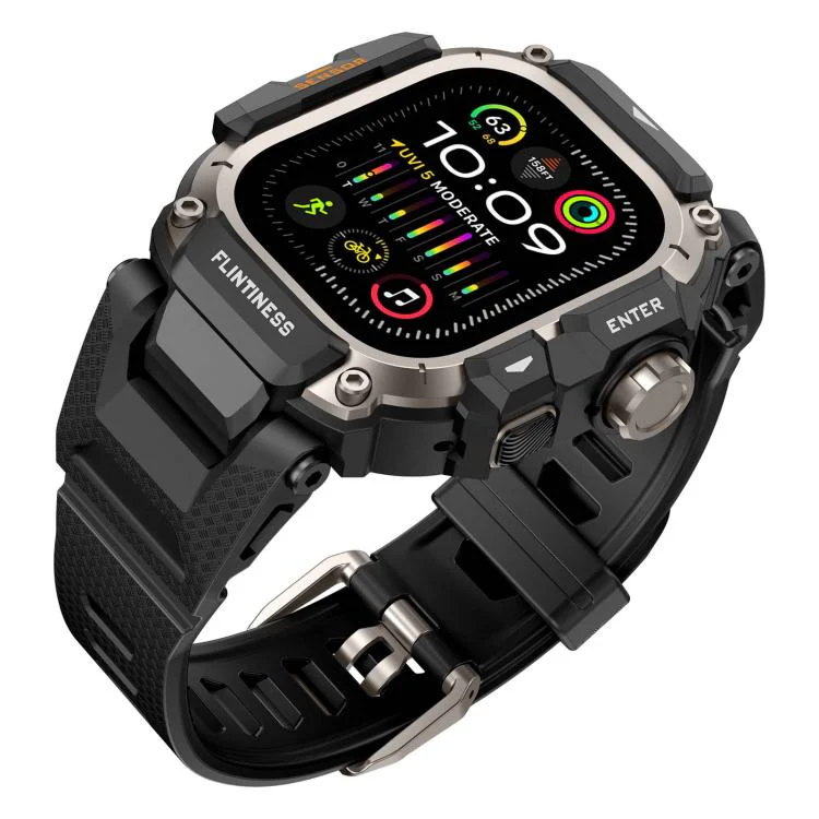 For Apple Watch Ultra3 / Ultra2 / Ultra 49mm Metal Connector Case Integrated TPU Watch Band(Titanium Black) - Image 2