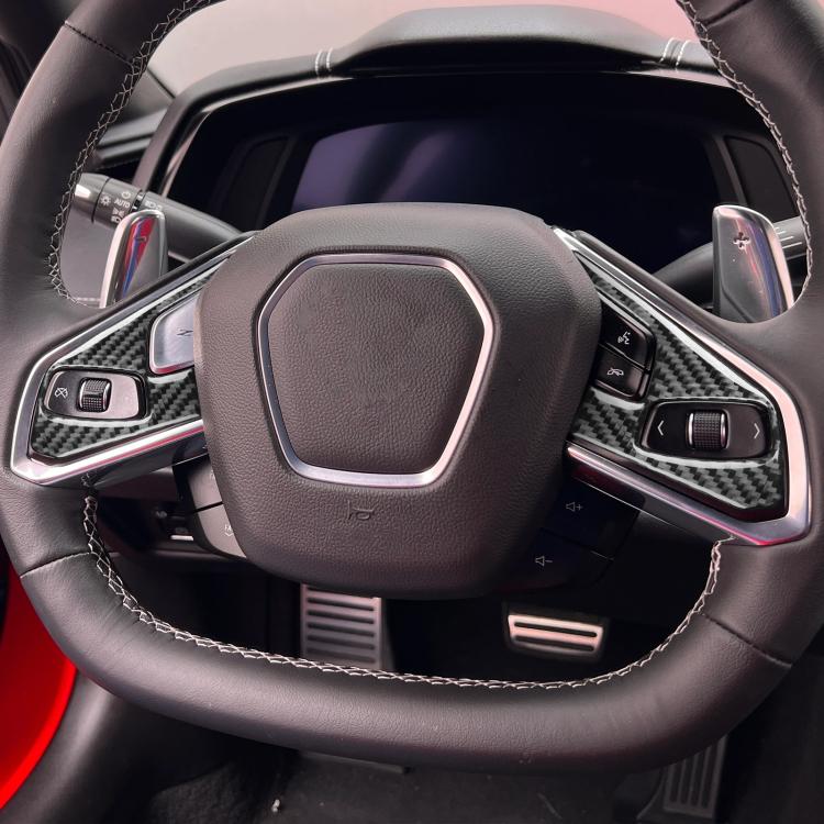 For Chevrolet Corvette C8 2pcs /Set Steering Wheel Button Frame Sticker(Black) - Image 7