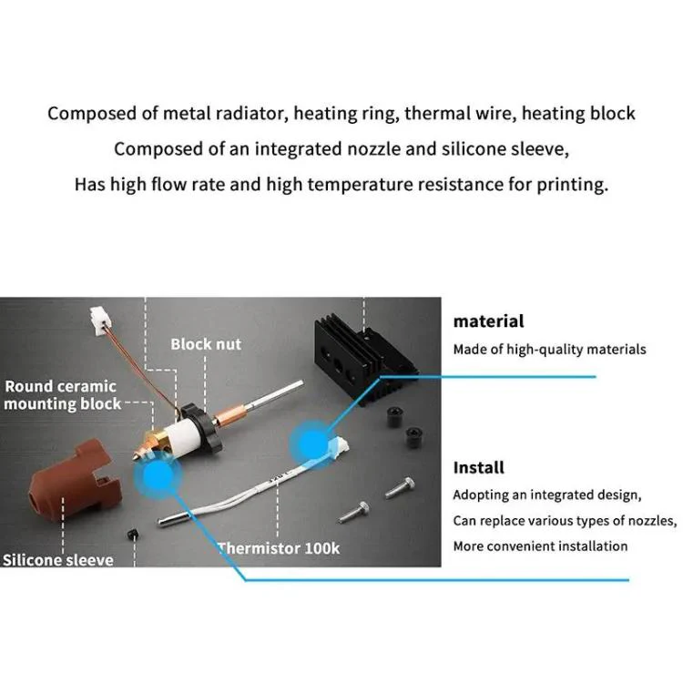 For Creality K1 / K1C / K1 Max Ceramic Hot End Kit High Flow Printer Accessory, Spec: Without Heatsink 0.2mm - Image 6