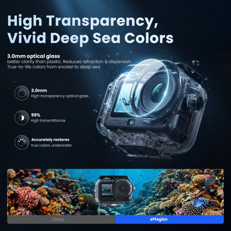 For DJI Action 6 aMagisn 60m Waterproof Case Deep Diving Housing with Dual Lock(Transparent) - Image 9