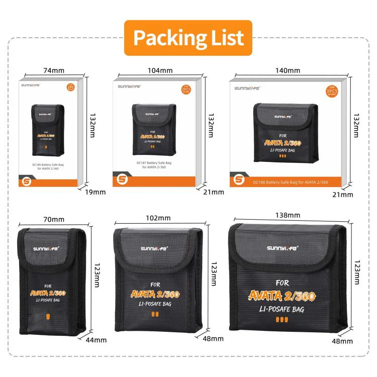 For DJI Avata 2 / 360 Sunnylife Battery Explosion-proof Safe Bag Protective Li-Po Safe Bag, Quantity:For 2pcs Batteries - Image 7