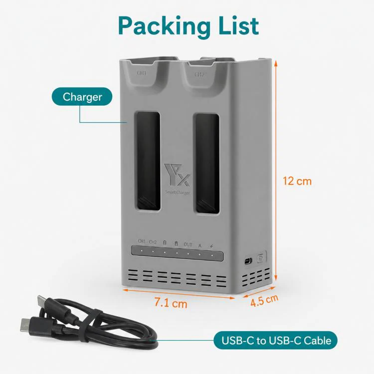For DJI Avata 360 YX PD 100W Parallel Charger 2-Way Fast Charging Hub with Battery Storage Mode - Image 11