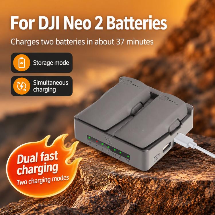 For DJI Neo 2 YX PD 45W Parallel Charger 2-Way Fast Charging Hub with Battery Storage Mode(Grey)