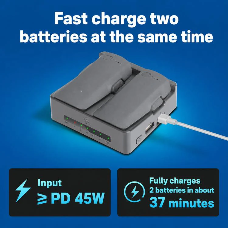 For DJI Neo 2 YX PD 45W Parallel Charger 2-Way Fast Charging Hub with Battery Storage Mode(Grey) - Image 3