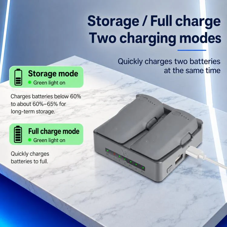 For DJI Neo 2 YX PD 45W Parallel Charger 2-Way Fast Charging Hub with Battery Storage Mode(Grey) - Image 5