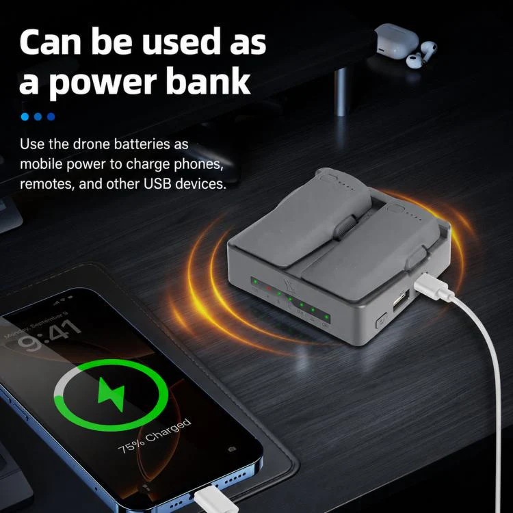 For DJI Neo 2 YX PD 45W Parallel Charger 2-Way Fast Charging Hub with Battery Storage Mode(Grey) - Image 6