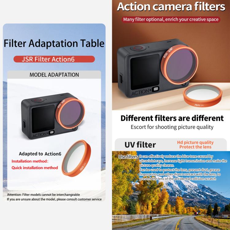 For DJI Osmo Action 6 JSR KO Series Camera Lens Filter, Filter:Black Mist 1/4 - Image 3
