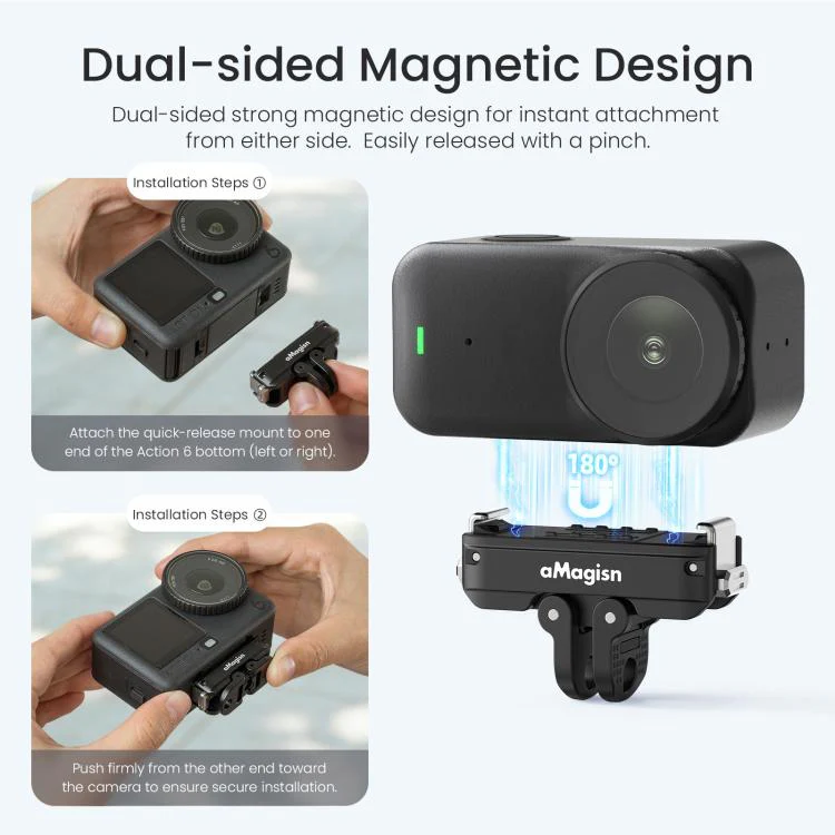 For DJI Osmo Action 6 / Nano aMagisn Metal Magnetic Quick Release Mount 2.0 Lockable Adapter(Black) - Image 5