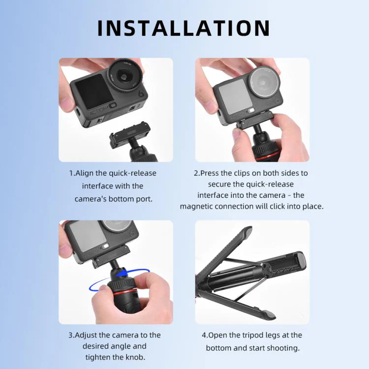 For DJI Osmo Action 6 / Nano BRDRC Extended Selfie Stick Quick-Release Tripod(Black) - Image 10