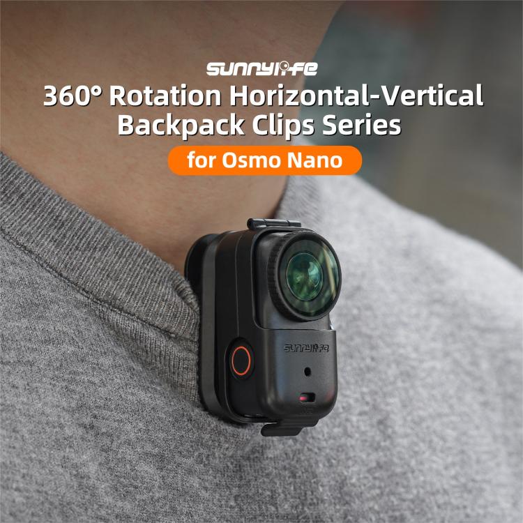 For DJI Osmo Nano Sunnylife Backpack Clip Action Camera Clamp 360 Rotation Vertical-Horizontal Mount 90 Tilt Upgraded Backpack Clip (Black) - Image 3