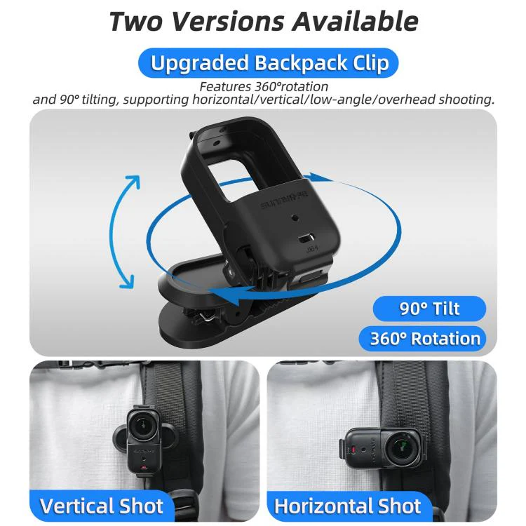 For DJI Osmo Nano Sunnylife Backpack Clip Action Camera Clamp 360 Rotation Vertical-Horizontal Mount 90 Tilt Upgraded Backpack Clip (Black) - Image 4