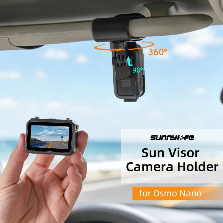 For DJI Osmo Nano Sunnylife Car Sun Visor Mount Action Camera Holder 360 Rotating 90 Tilt Sun Visor Holder (Black) - Image 3