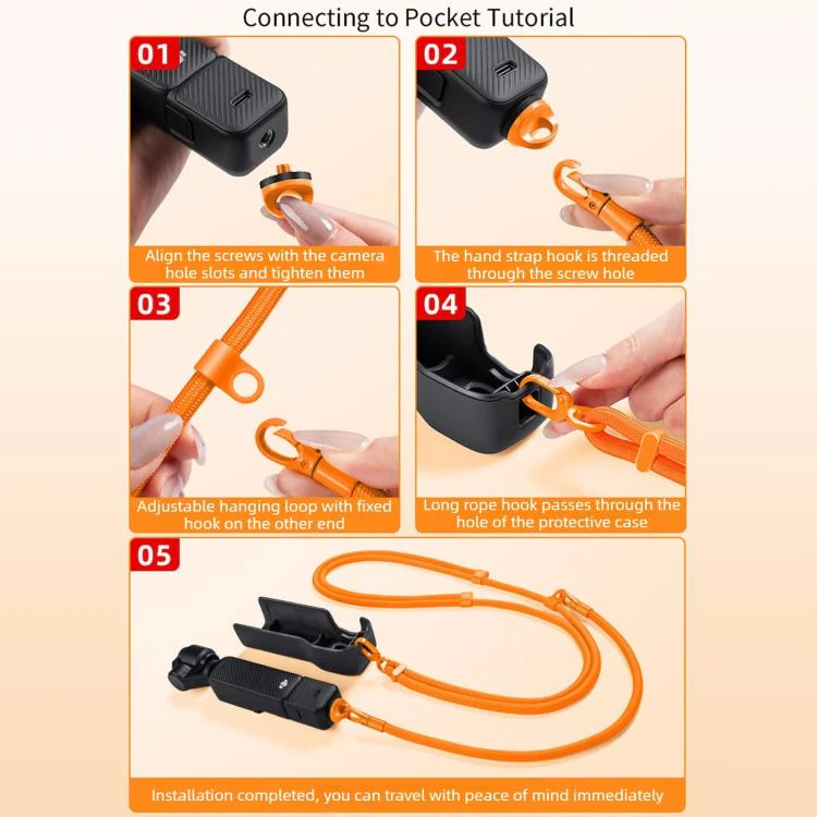 For DJI Osmo Pocket 4 / 3 Adjustable Long And Short Anti-Loss 3-in-1 Crossbody Camera Strap(Orange) - Image 7