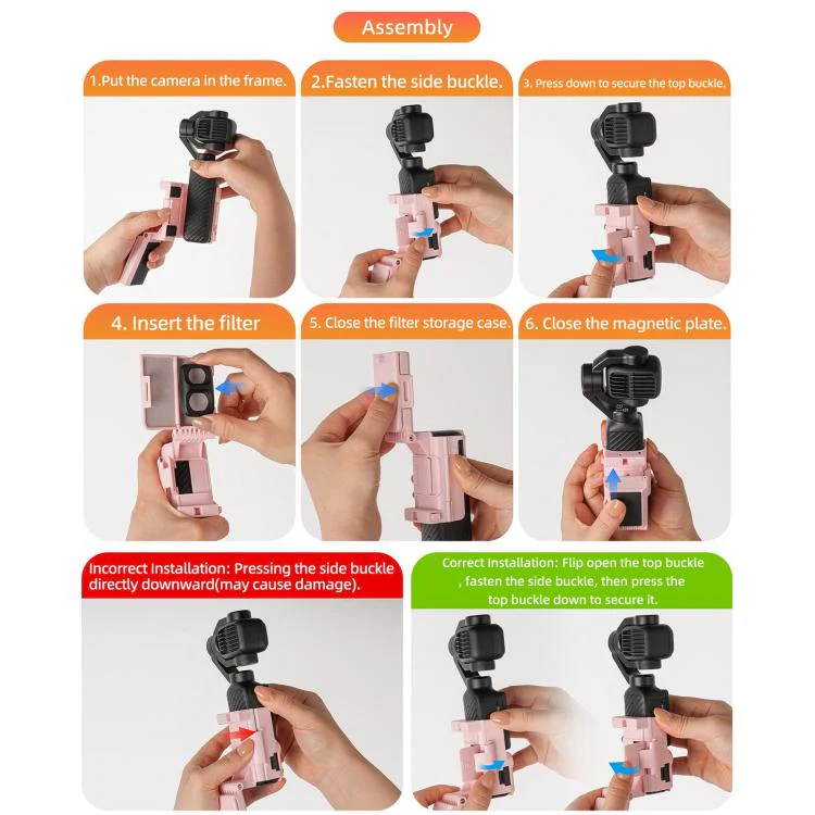 For DJI Osmo Pocket 4P / 4 Sunnylife Handheld Magnetic Mount with Filter Box Tabletop Base Bracket Angles Adjustable Holder (Pink) - Image 19