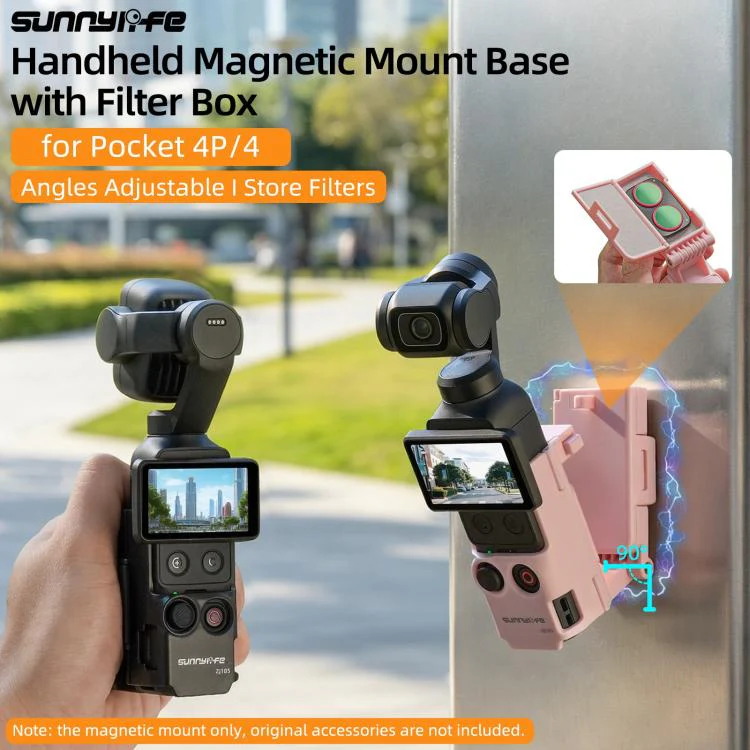 For DJI Osmo Pocket 4P / 4 Sunnylife Handheld Magnetic Mount with Filter Box Tabletop Base Bracket Angles Adjustable Holder (Pink) - Image 4