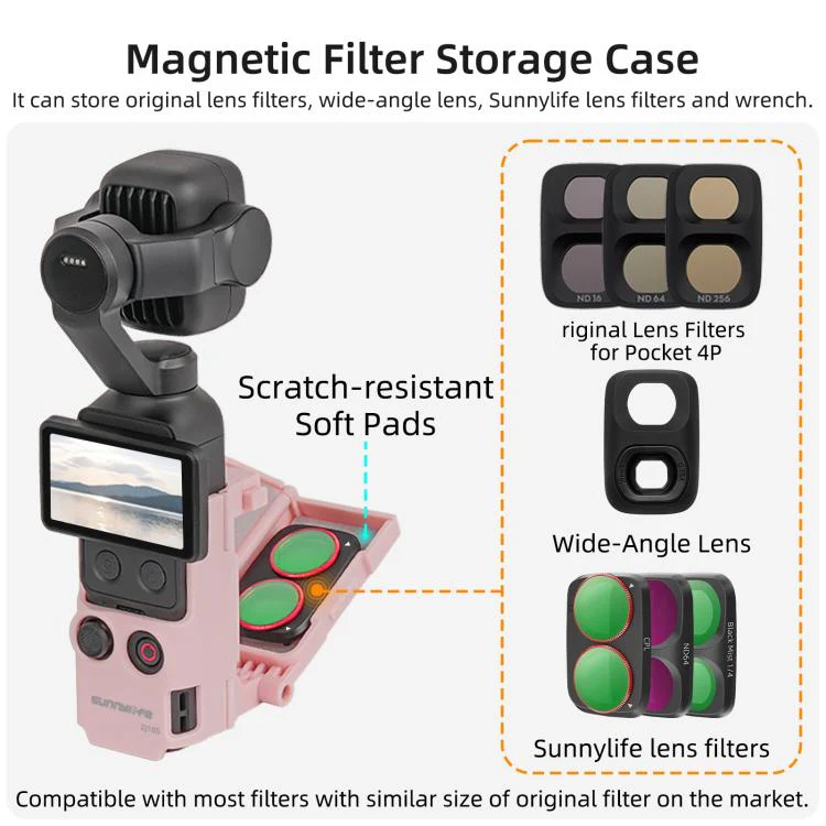 For DJI Osmo Pocket 4P / 4 Sunnylife Handheld Magnetic Mount with Filter Box Tabletop Base Bracket Angles Adjustable Holder (Pink) - Image 9