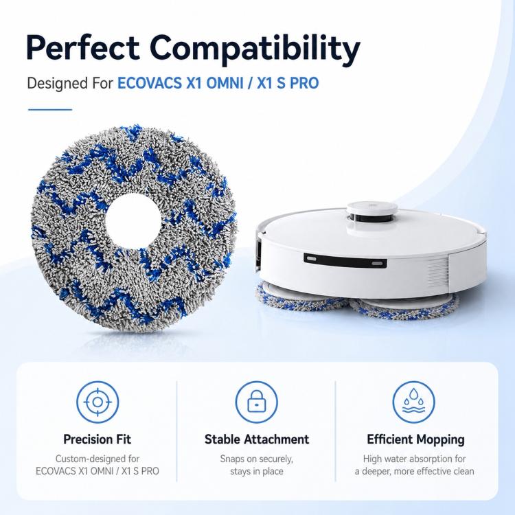 For Ecovacs DEEBOT X1 OMNI / X1 TURBO / X1S PRO Replacement Parts, Blue Striped Mop Pad - Image 3