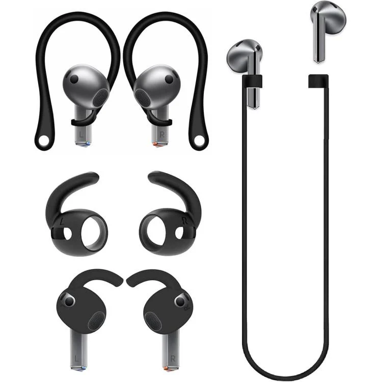 For Galaxy Buds3 Pro XDcase Silicone Sports Anti-Slip Ear Covers & Ear Hooks & Anti-Lost Strap Combo Set(Black)