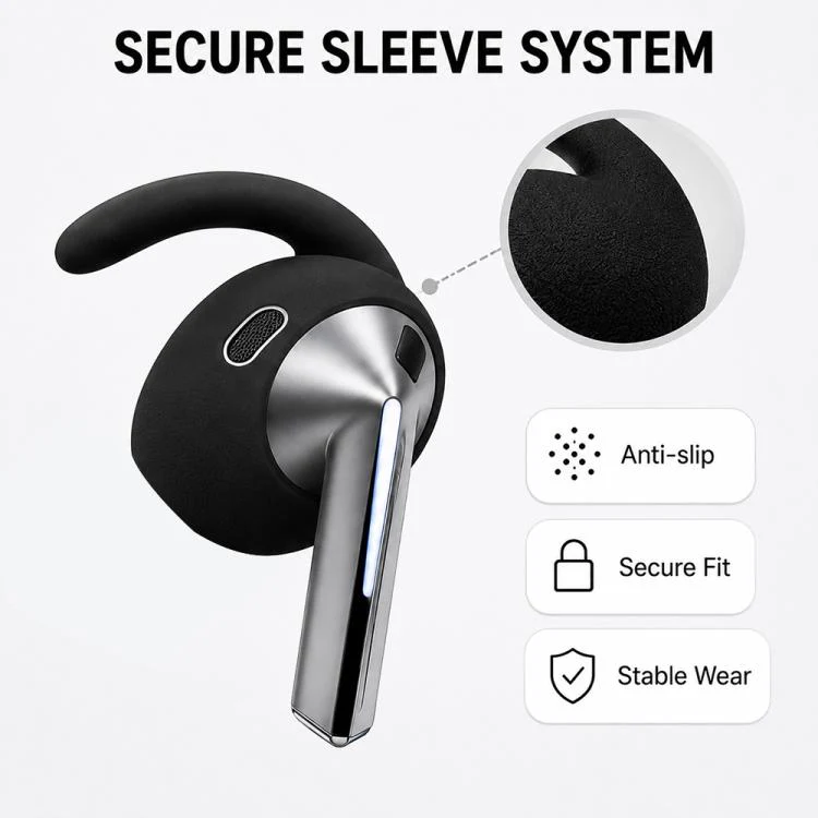 For Galaxy Buds3 Pro XDcase Silicone Sports Anti-Slip Ear Covers & Ear Hooks & Anti-Lost Strap Combo Set(Black) - Image 3