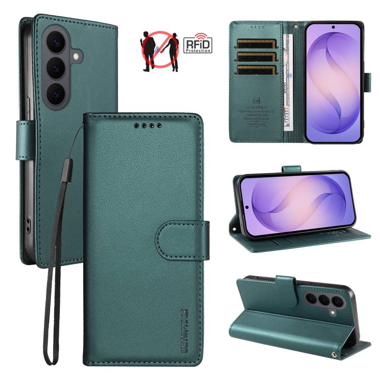 For Galaxy S26 5G BETOPNICE Pearlescent RFID Vegan Leather Phone Case with Strap(Green)