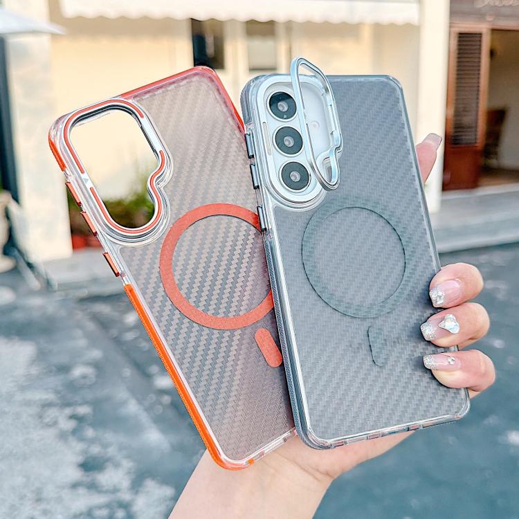 For Galaxy S26+ 5G Dual-Color Carbon Fiber Texture Lens Kickstand Magnetic Phone Case(Gray) - Image 3