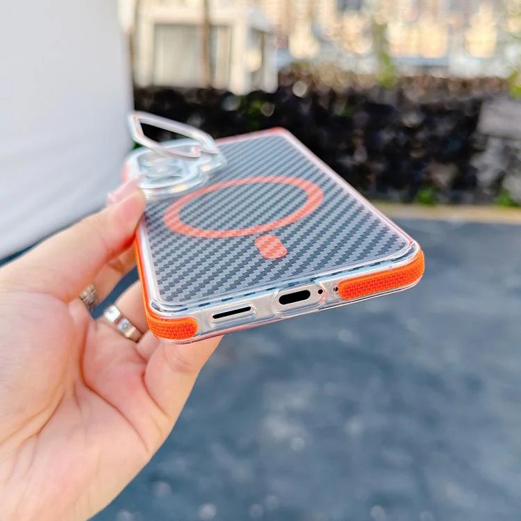 For Galaxy S26 5G Dual-Color Carbon Fiber Texture Lens Kickstand Magnetic Phone Case(Orange) - Image 4