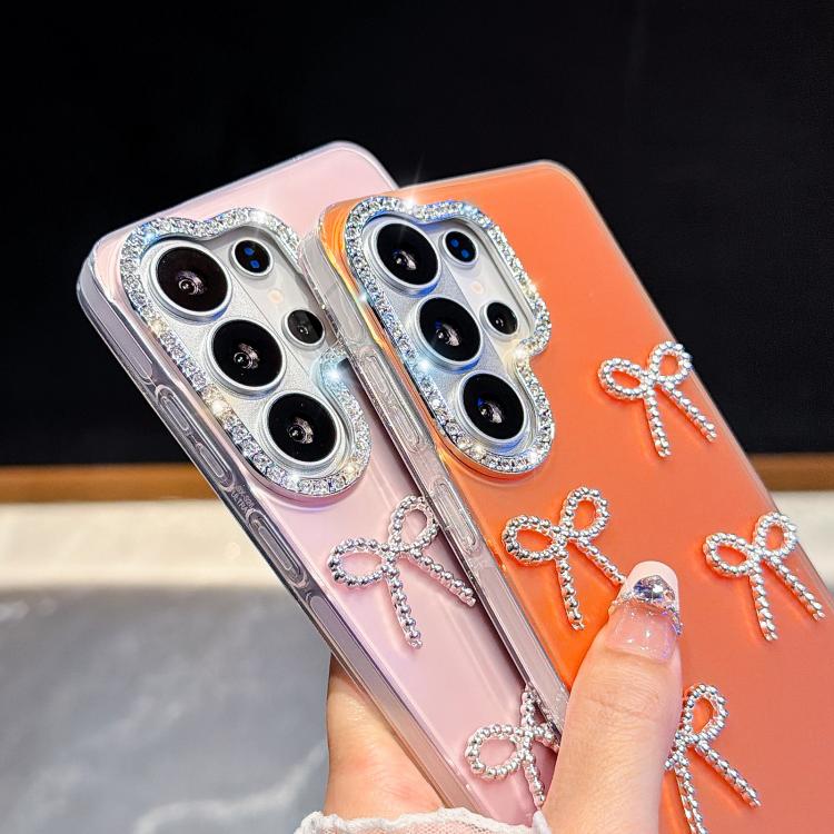 For Galaxy S26+ 5G Electroplated Bowknot Dopamine Color Skin-Friendly IMD Phone Case with Beaded Wrist Strap(White) - Image 5