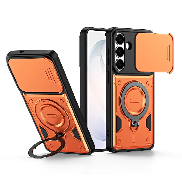For Galaxy S26 5G Ring Holder Lens Slide Cover Phone Case(Orange)