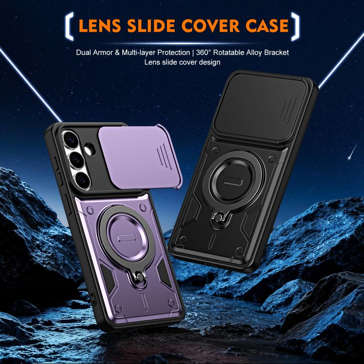 For Galaxy S26 5G Ring Holder Lens Slide Cover Phone Case(Orange) - Image 2