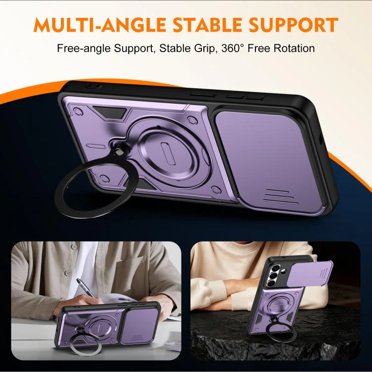 For Galaxy S26 5G Ring Holder Lens Slide Cover Phone Case(Orange) - Image 4