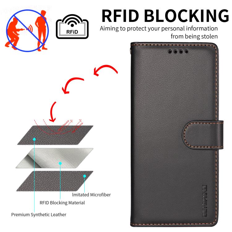 For Galaxy S26 Edge 5G BETOPNICE Pearlescent RFID Vegan Leather Phone Case with Strap(Black) - Image 6