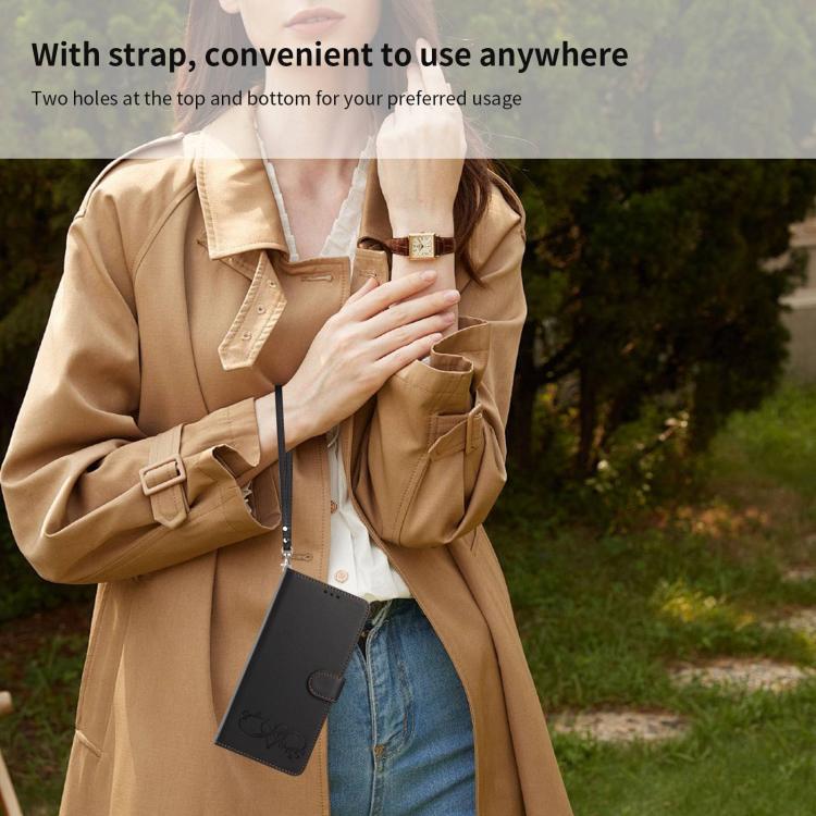For Galaxy S26 Edge 5G Happy Heart Pattern Magnetic Closure Vegan Leather Phone Case with Wrist Strap(Black) - Image 10