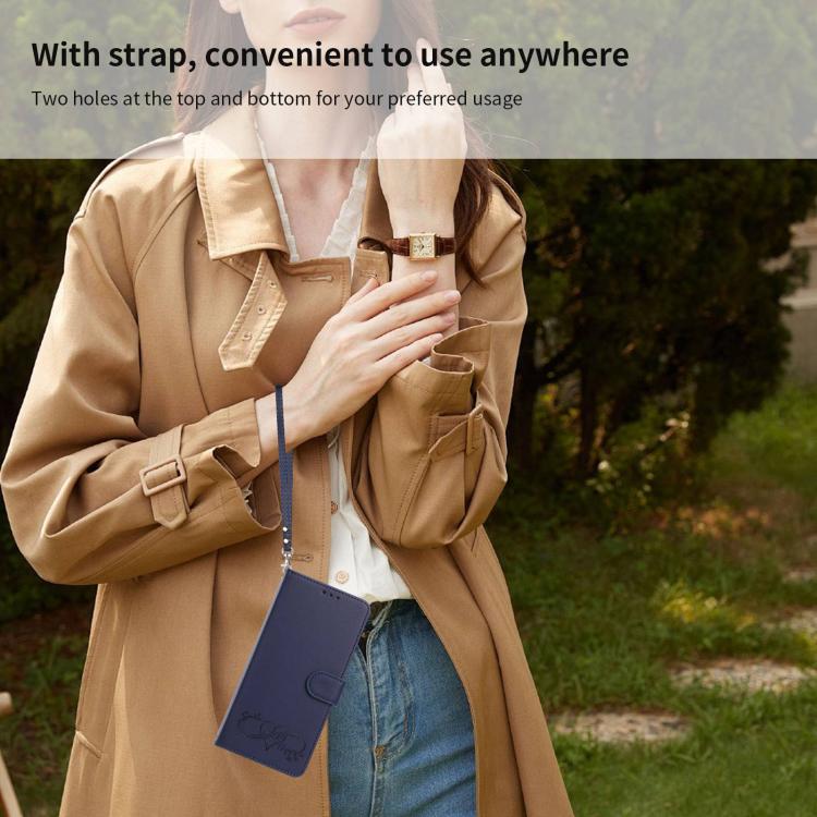 For Galaxy S26 Edge 5G Happy Heart Pattern Magnetic Closure Vegan Leather Phone Case with Wrist Strap(Blue) - Image 10