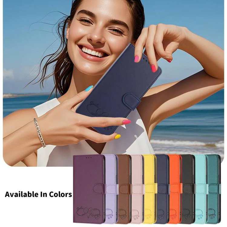 For Galaxy S26 Edge 5G Happy Heart Pattern Magnetic Closure Vegan Leather Phone Case with Wrist Strap(Blue) - Image 12