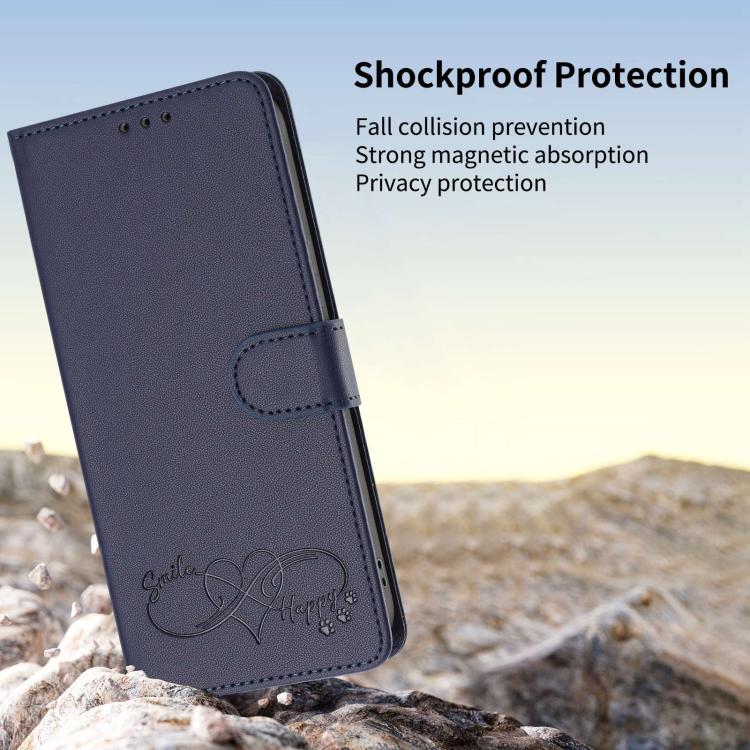 For Galaxy S26 Edge 5G Happy Heart Pattern Magnetic Closure Vegan Leather Phone Case with Wrist Strap(Blue) - Image 6