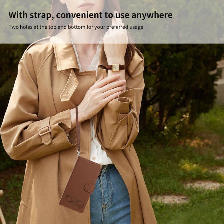For Galaxy S26 Edge 5G Happy Heart Pattern Magnetic Closure Vegan Leather Phone Case with Wrist Strap(Brown) - Image 10