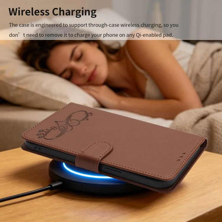 For Galaxy S26 Edge 5G Happy Heart Pattern Magnetic Closure Vegan Leather Phone Case with Wrist Strap(Brown) - Image 11