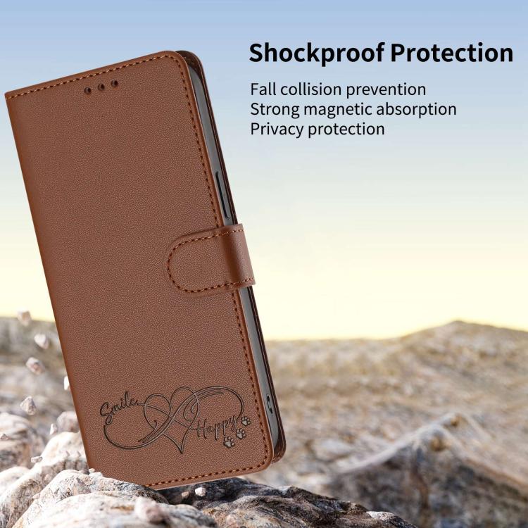 For Galaxy S26 Edge 5G Happy Heart Pattern Magnetic Closure Vegan Leather Phone Case with Wrist Strap(Brown) - Image 6