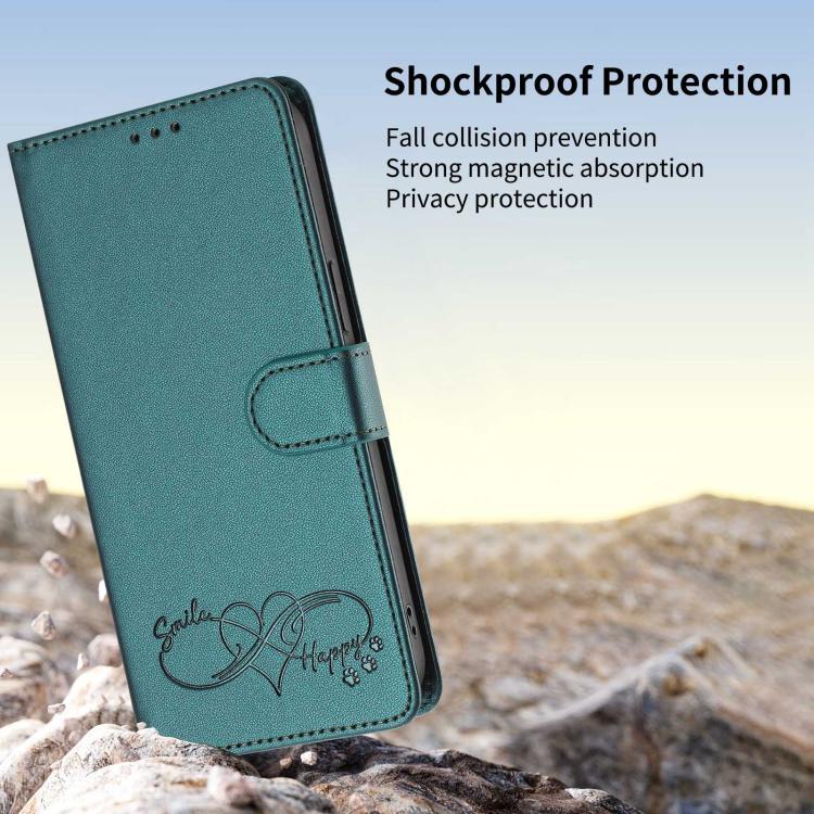 For Galaxy S26 Edge 5G Happy Heart Pattern Magnetic Closure Vegan Leather Phone Case with Wrist Strap(Green) - Image 6
