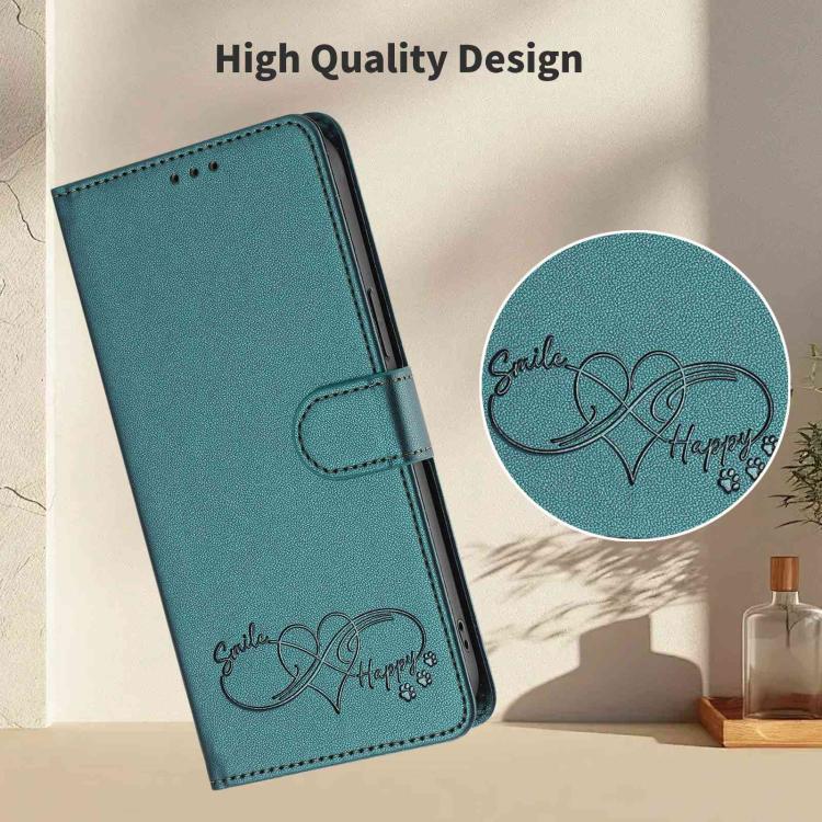 For Galaxy S26 Edge 5G Happy Heart Pattern Magnetic Closure Vegan Leather Phone Case with Wrist Strap(Green) - Image 8