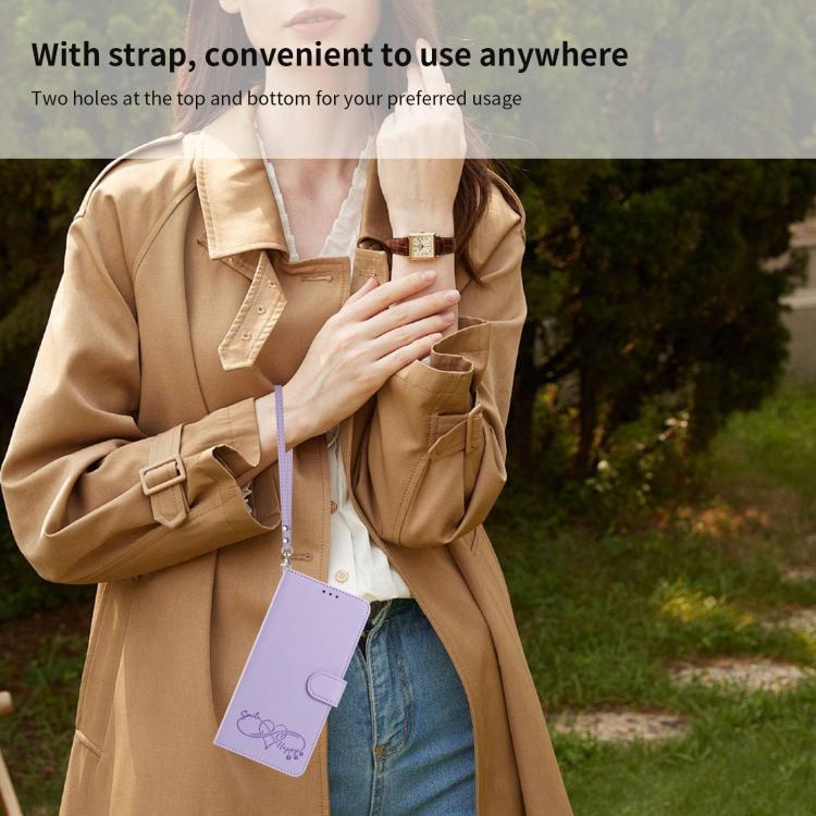 For Galaxy S26 Edge 5G Happy Heart Pattern Magnetic Closure Vegan Leather Phone Case with Wrist Strap(Light Purple) - Image 10