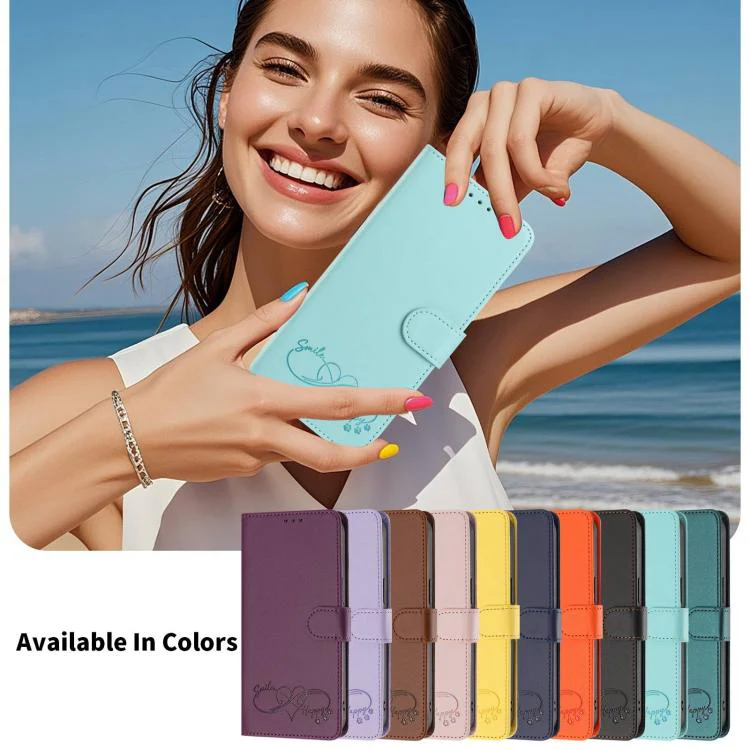 For Galaxy S26 Edge 5G Happy Heart Pattern Magnetic Closure Vegan Leather Phone Case with Wrist Strap(Mint Green) - Image 12