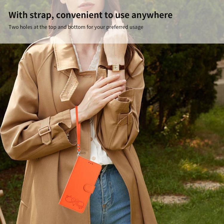 For Galaxy S26 Edge 5G Happy Heart Pattern Magnetic Closure Vegan Leather Phone Case with Wrist Strap(Orange) - Image 10