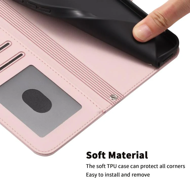 For Galaxy S26 Edge 5G Happy Heart Pattern Magnetic Closure Vegan Leather Phone Case with Wrist Strap(Pink) - Image 7
