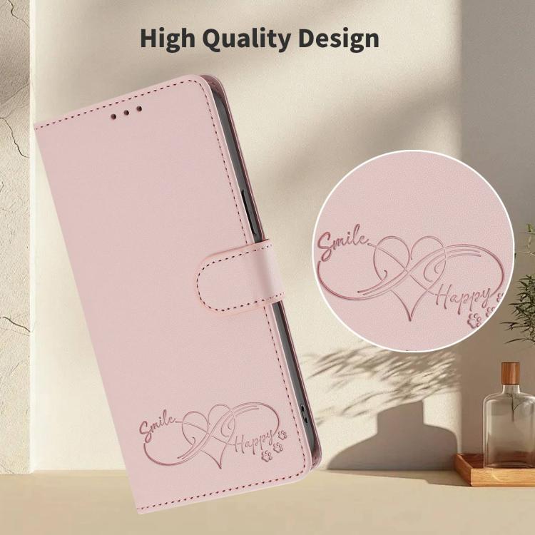 For Galaxy S26 Edge 5G Happy Heart Pattern Magnetic Closure Vegan Leather Phone Case with Wrist Strap(Pink) - Image 8