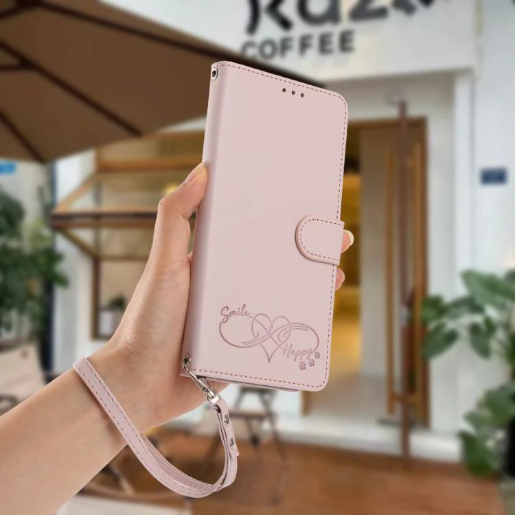 For Galaxy S26 Edge 5G Happy Heart Pattern Magnetic Closure Vegan Leather Phone Case with Wrist Strap(Pink) - Image 9